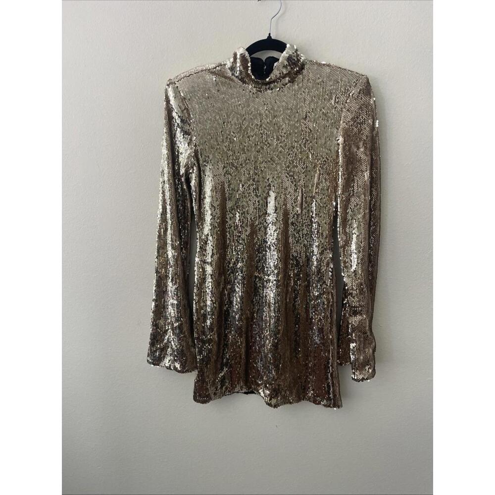 NWT Revolve Marit Mini Sequin Dress Champagne Silver L'Academie Party Holiday S - Picture 10 of 12